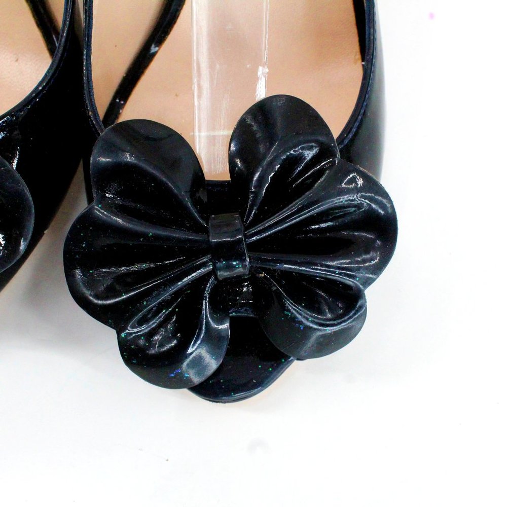L.K. Bennett Black Patent Leather Peep Toe Slingback Bow Heel SZ 36 - Picture 9 of 16